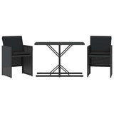 Vidaxl 3-delige bistroset met kussens poly rattan zwart