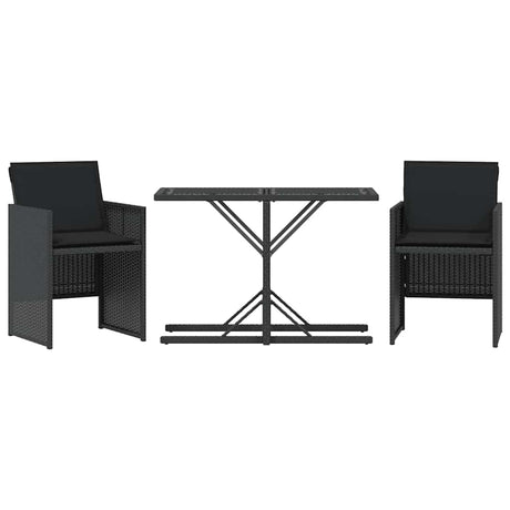 Vidaxl 3-delige bistroset met kussens poly rattan zwart