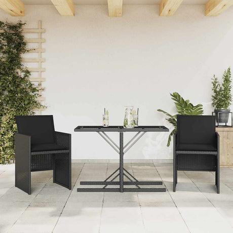 Vidaxl 3-delige bistroset met kussens poly rattan zwart