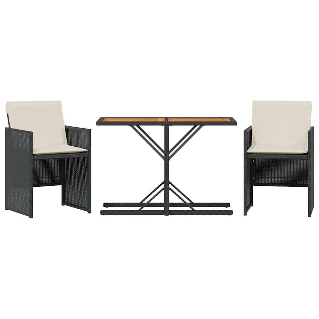 Vidaxl 3-delige bistroset met kussens poly rattan zwart