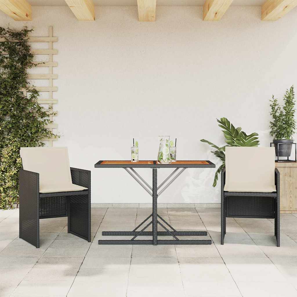 Vidaxl 3-delige bistroset met kussens poly rattan zwart