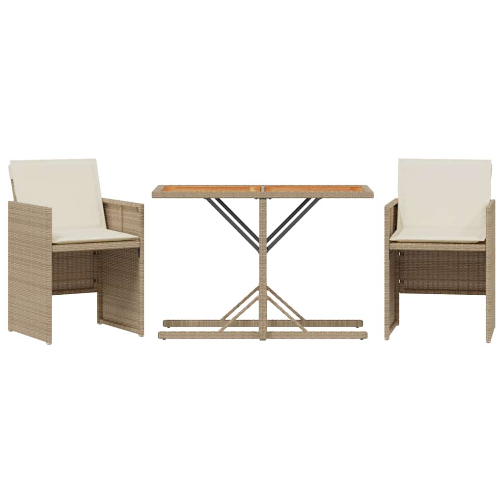 Vidaxl 3-delige bistroset met kussens poly rattan beige