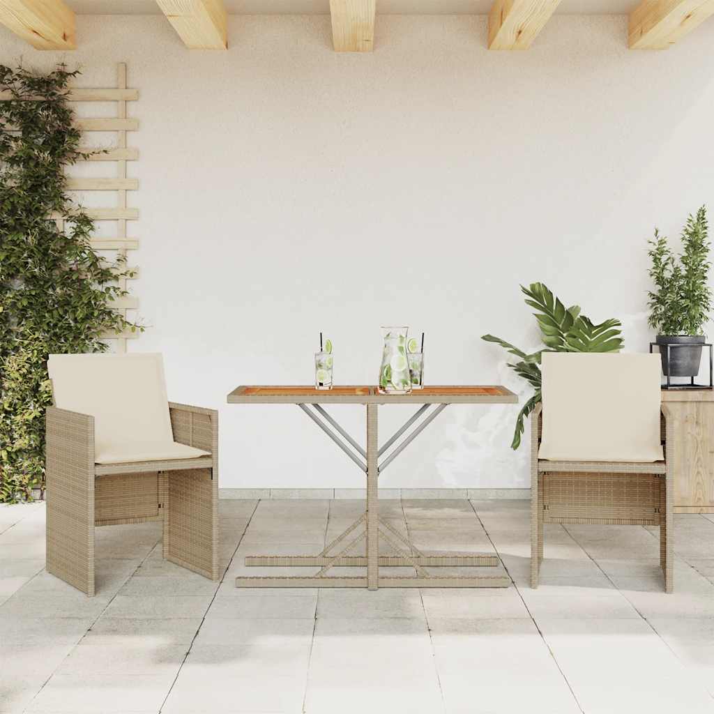 Vidaxl 3-delige bistroset met kussens poly rattan beige
