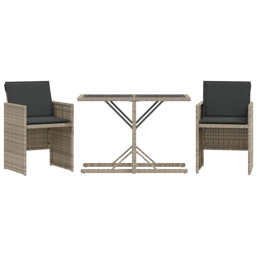 Vidaxl 3-delige bistroset met kussens poly rattan lichtgrijs