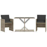 Vidaxl 3-delige bistroset met kussens poly rattan lichtgrijs