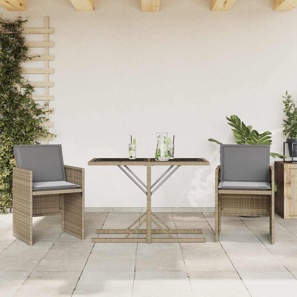 Vidaxl 3-delige bistroset met kussens poly rattan gemengd beige