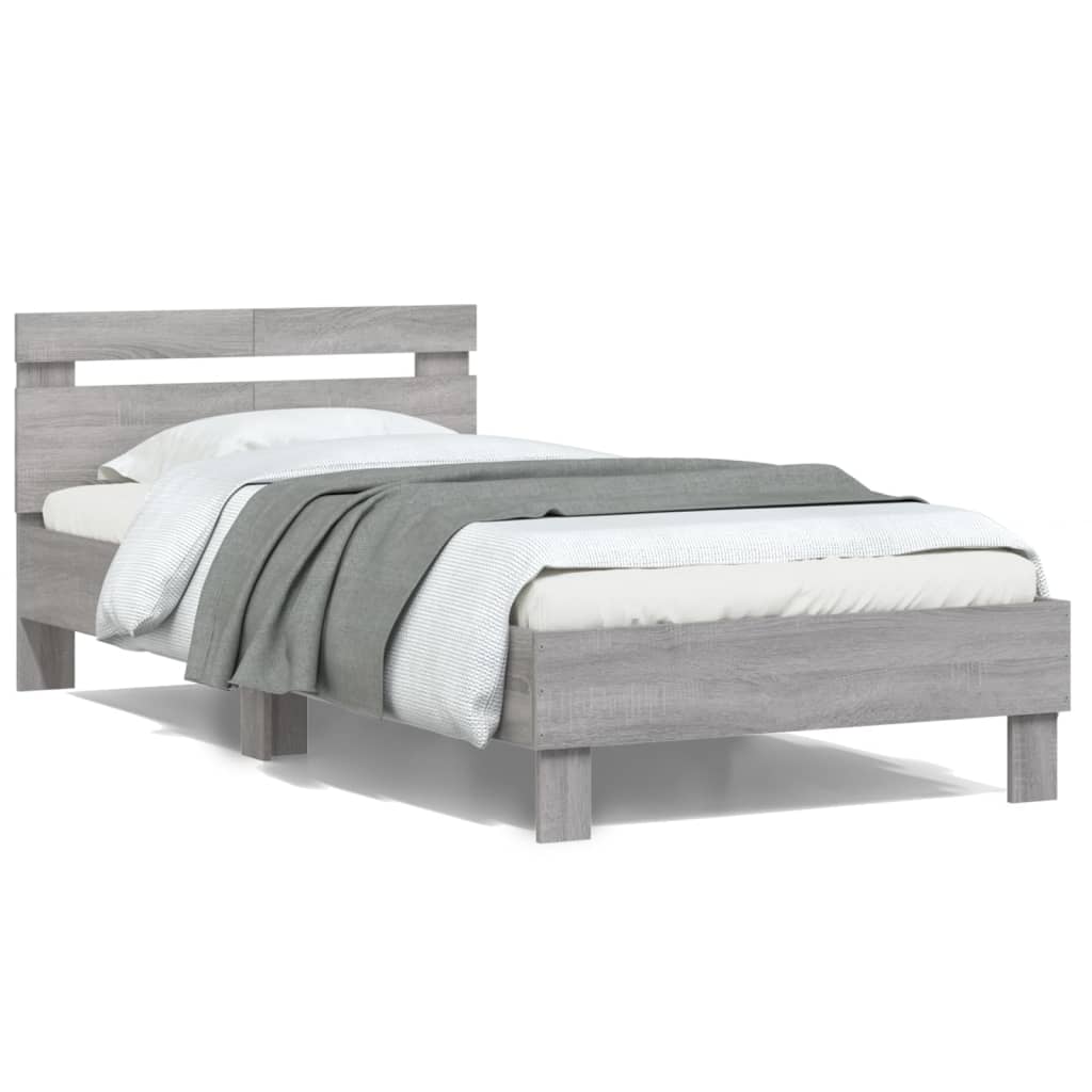 Vidaxl bedframe met hoofdeinde bewerkt hout grijs sonoma 100x200 cm