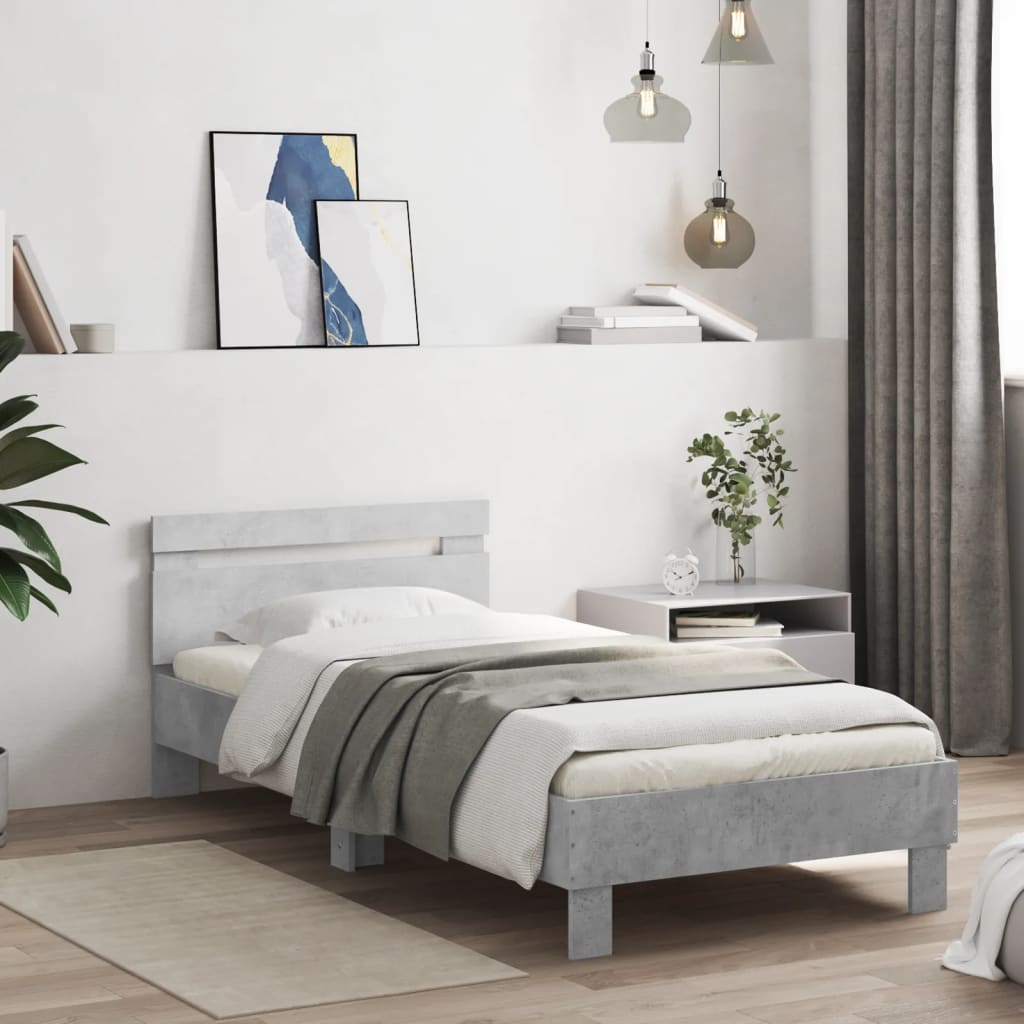 Vidaxl bedframe met hoofdeinde bewerkt hout betongrijs 90x200 cm