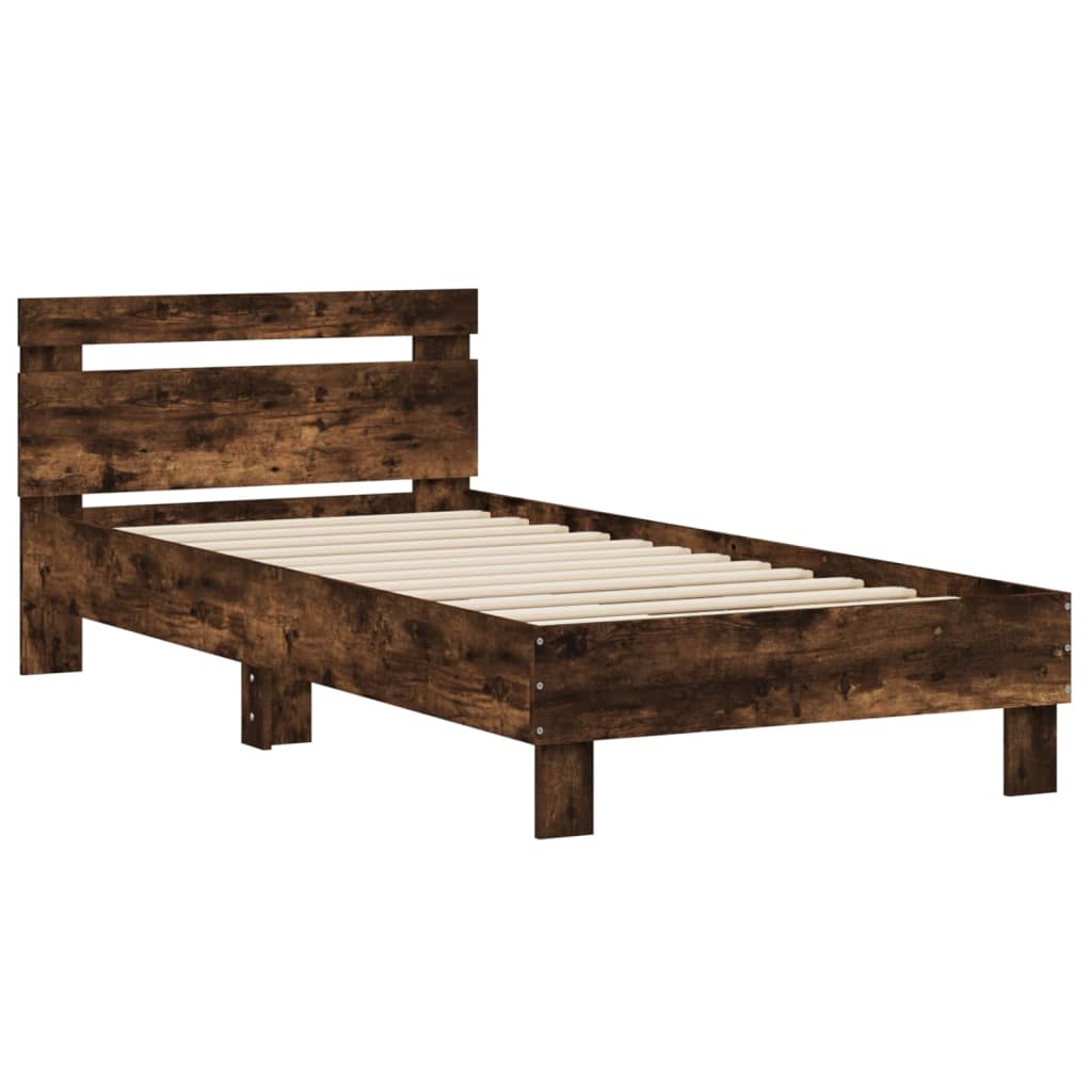 Vidaxl bedframe met hoofdeinde bewerkt hout gerookt eiken 90x200 cm