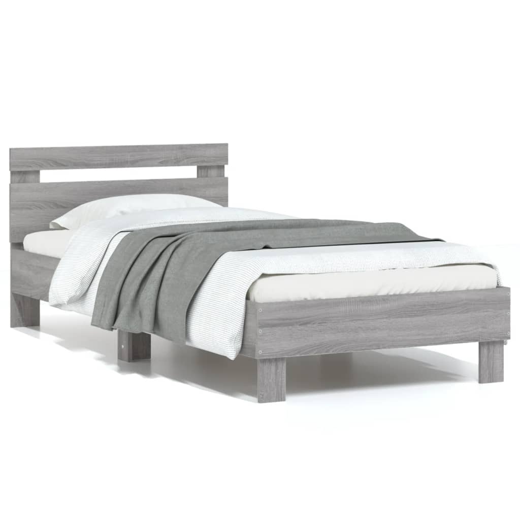 Vidaxl bedframe met hoofdeinde bewerkt hout grijs sonoma 90x200 cm