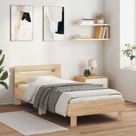 Vidaxl bedframe met hoofdbord zonder matras sonoma eiken 75x190 cm