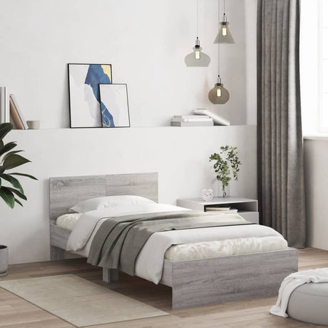 Vidaxl bedframe met hoofdeinde bewerkt hout grijs sonoma 100x200 cm