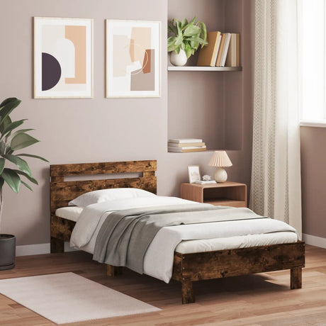 Vidaxl bedframe met hoofdbord en led gerookt eikenkleur 100x200 cm