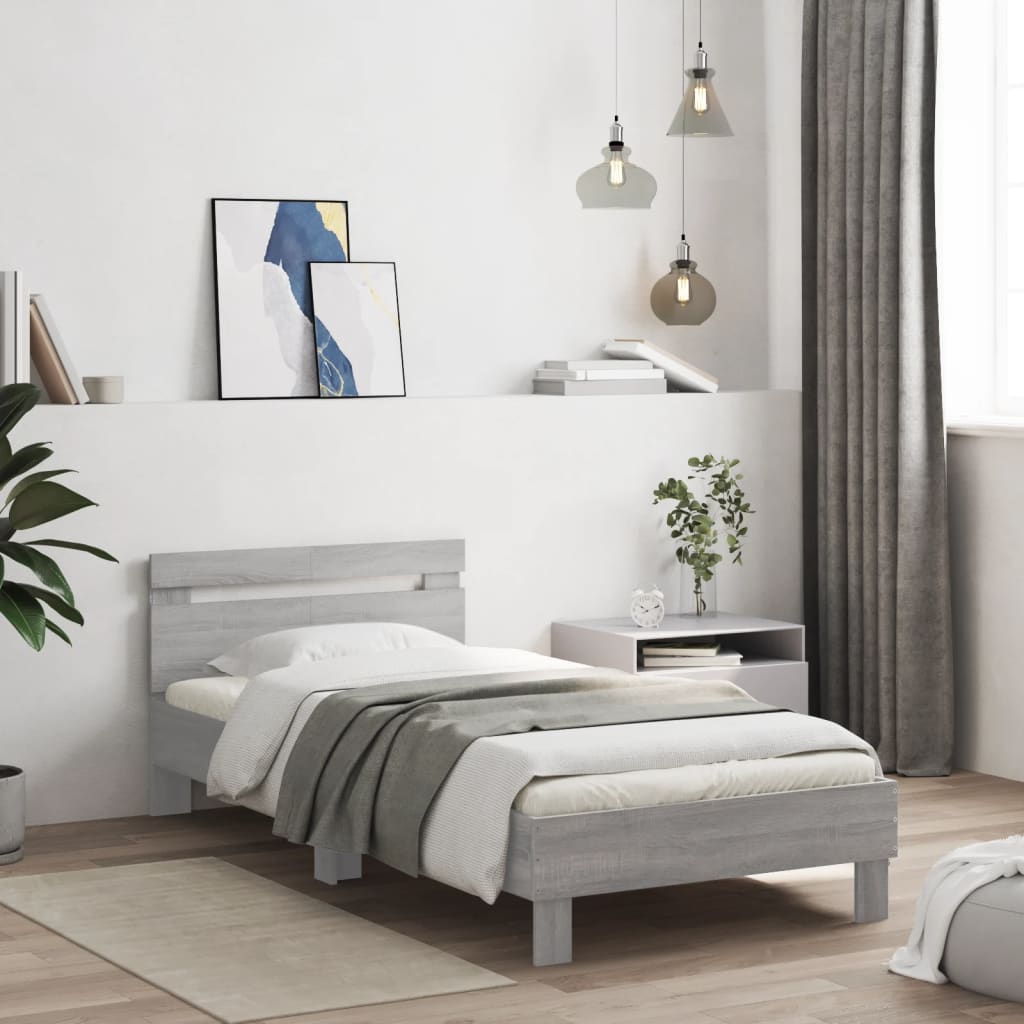 Vidaxl bedframe met hoofdbord en led grijs sonoma eiken 100x200 cm