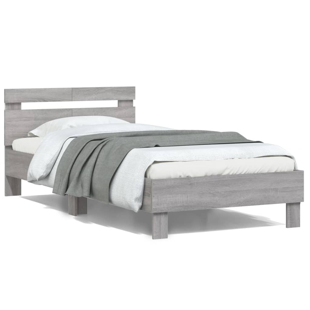 Vidaxl bedframe met hoofdbord en led grijs sonoma eiken 100x200 cm