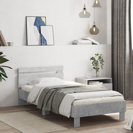 Vidaxl bedframe met hoofdbord en led-verlichting betongrijs 90x200 cm