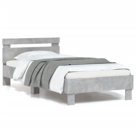 Vidaxl bedframe met hoofdbord en led-verlichting betongrijs 90x200 cm