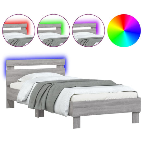Vidaxl bedframe met hoofdbord en led grijs sonoma eikenkleur 90x200 cm