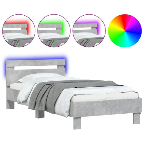 Vidaxl bedframe met hoofdbord en led-verlichting betongrijs 90x190 cm