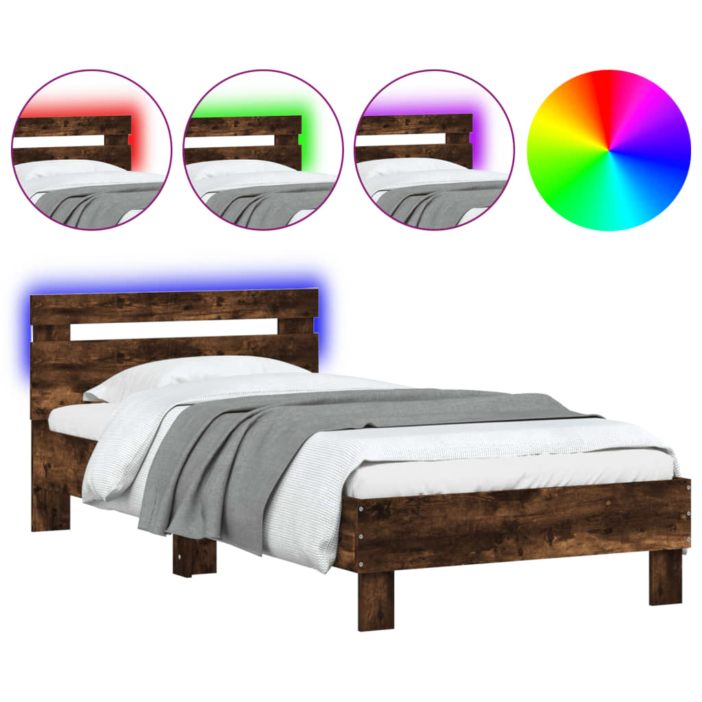 Vidaxl bedframe met hoofdbord en led gerookt eikenkleurig 90x190 cm