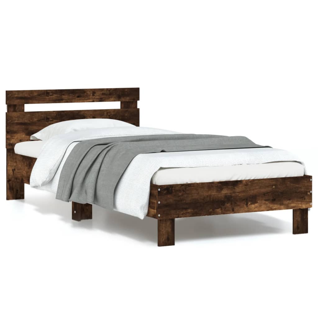 Vidaxl bedframe met hoofdbord en led gerookt eikenkleurig 90x190 cm
