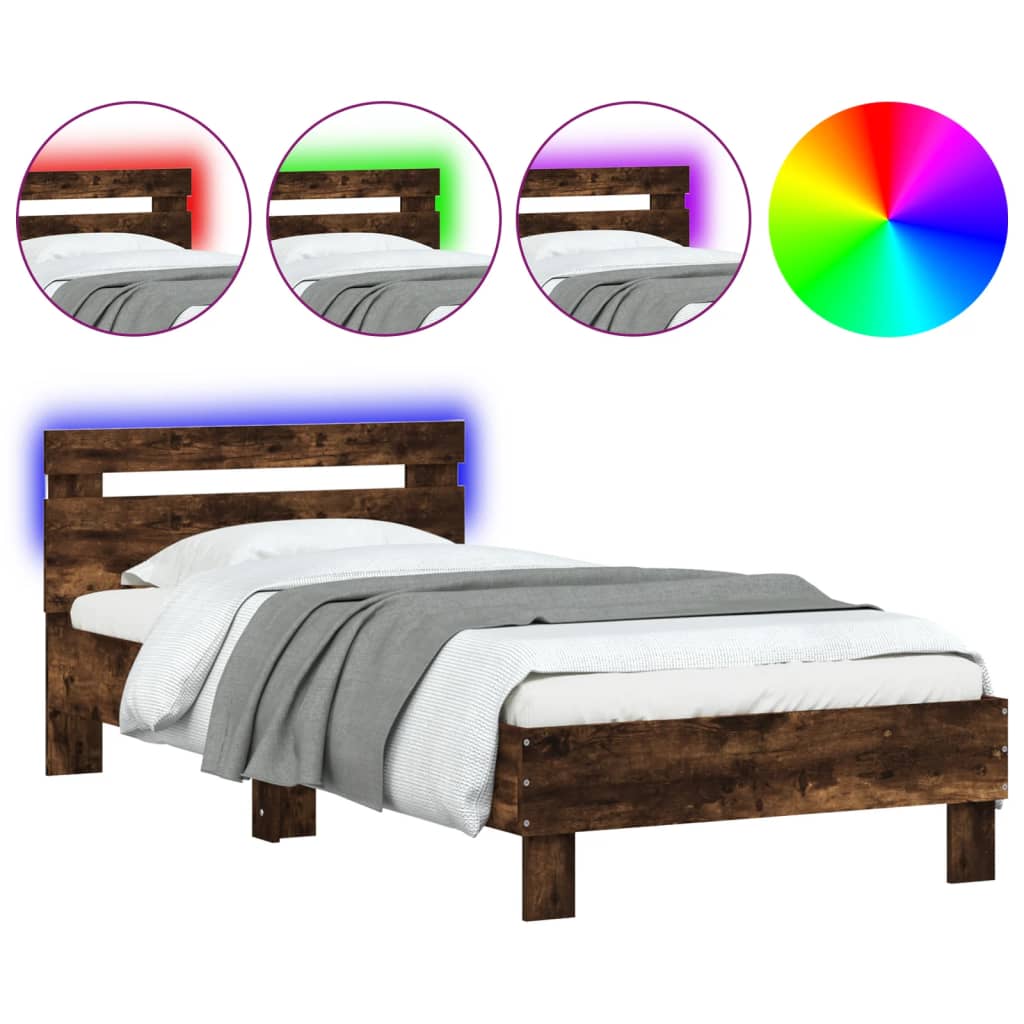 Vidaxl bedframe met hoofdbord en led gerookt eikenkleurig 75x190 cm