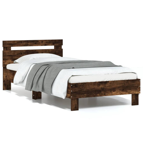 Vidaxl bedframe met hoofdbord en led gerookt eikenkleurig 75x190 cm