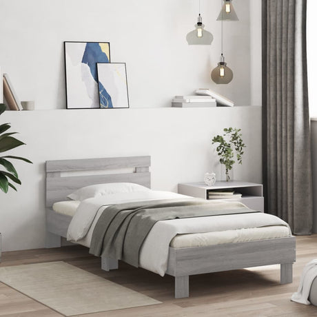 Vidaxl bedframe met hoofdbord en led grijs sonoma eikenkleur 75x190 cm