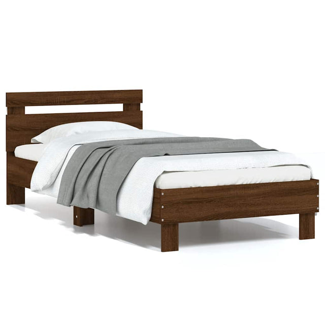 Vidaxl bedframe met hoofdbord en led bruin eikenkleur 75x190 cm