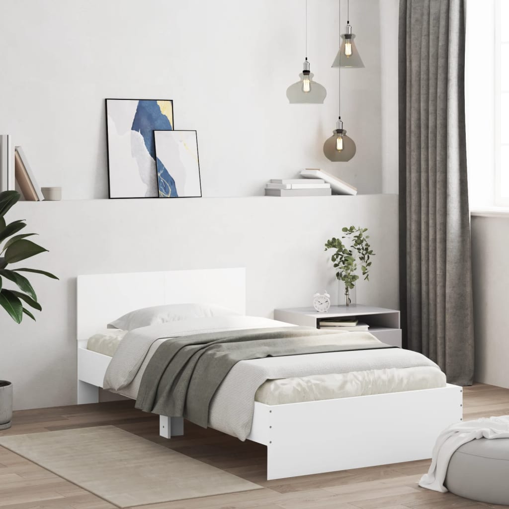 Vidaxl bedframe met hoofdbord en led-verlichting wit 100x200 cm