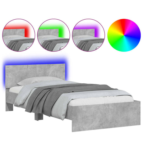 Vidaxl bedframe met hoofdbord en led-verlichting betongrijs 100x200 cm