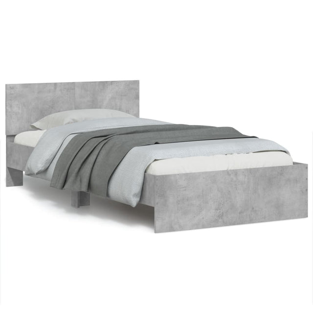 Vidaxl bedframe met hoofdbord en led-verlichting betongrijs 100x200 cm