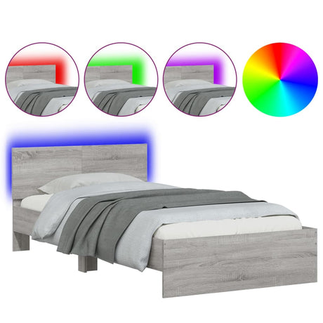 Vidaxl bedframe met hoofdbord en led grijs sonoma eiken 100x200 cm