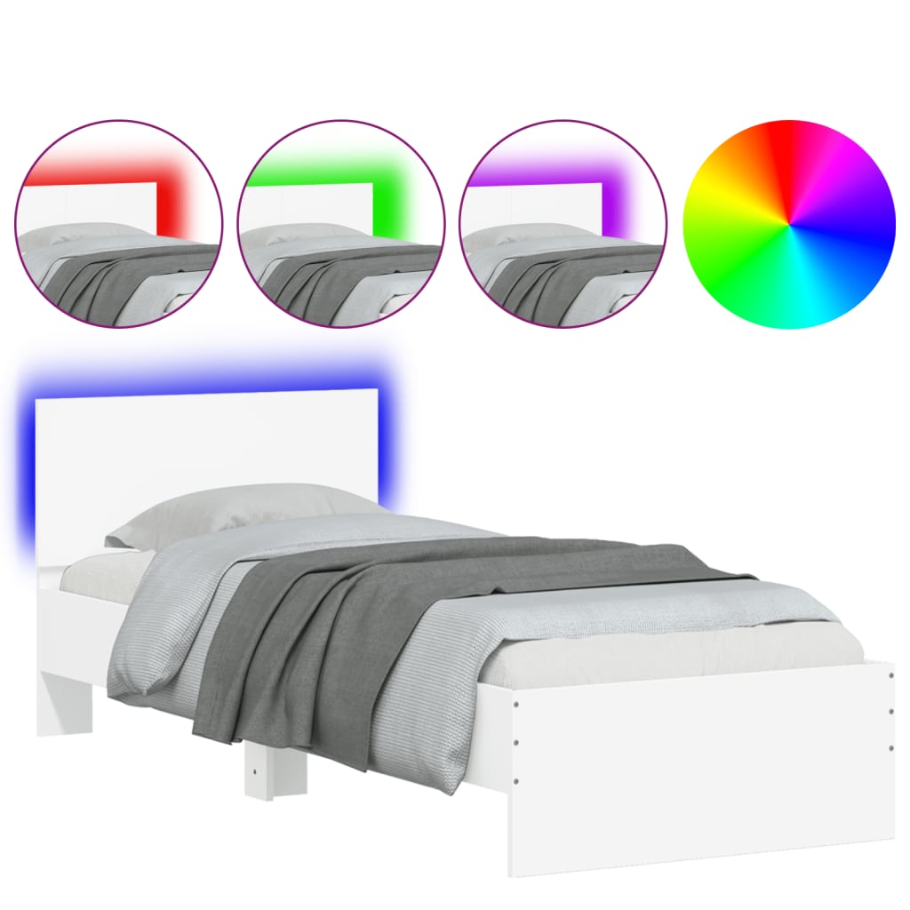 Vidaxl bedframe met hoofdbord en led-verlichting wit 90x200 cm