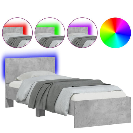 Vidaxl bedframe met hoofdbord en led-verlichting betongrijs 90x190 cm