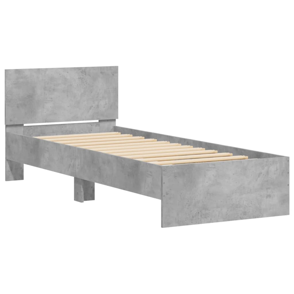 Vidaxl bedframe met hoofdbord en led-verlichting betongrijs 90x190 cm
