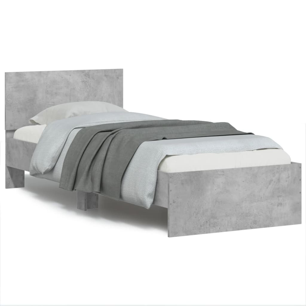Vidaxl bedframe met hoofdbord en led-verlichting betongrijs 90x190 cm