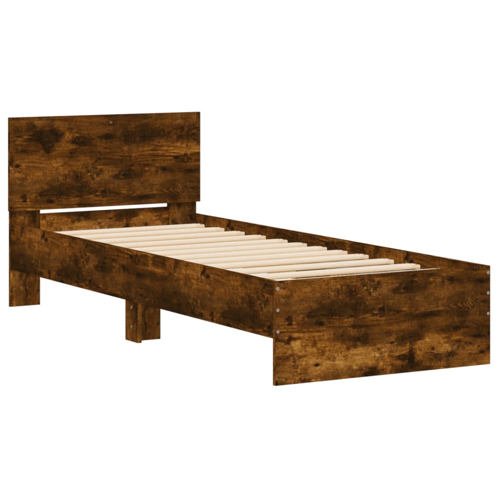 Vidaxl bedframe met hoofdbord en led gerookt eikenkleurig 90x190 cm
