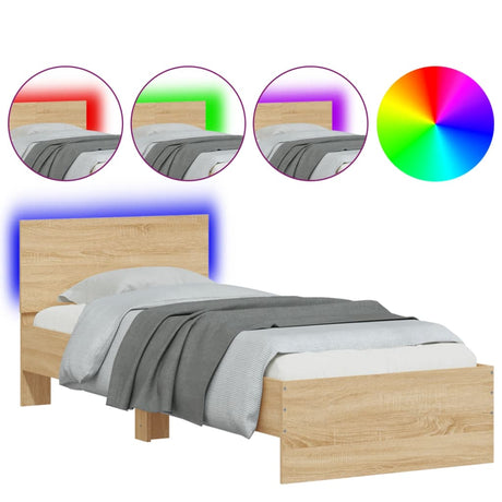 Vidaxl bedframe met hoofdbord en led sonoma eikenkleurig 75x190 cm