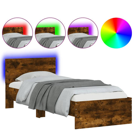 Vidaxl bedframe met hoofdbord en led gerookt eikenkleurig 75x190 cm