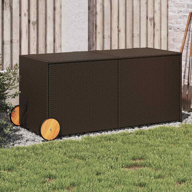 Vidaxl tuinbox met wielen 283 l poly rattan bruin
