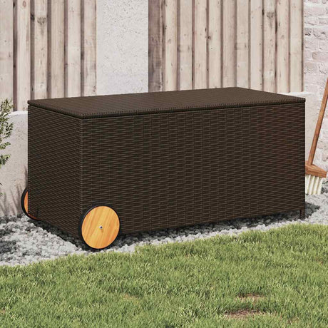Vidaxl tuinbox met wielen 190 l poly rattan bruin