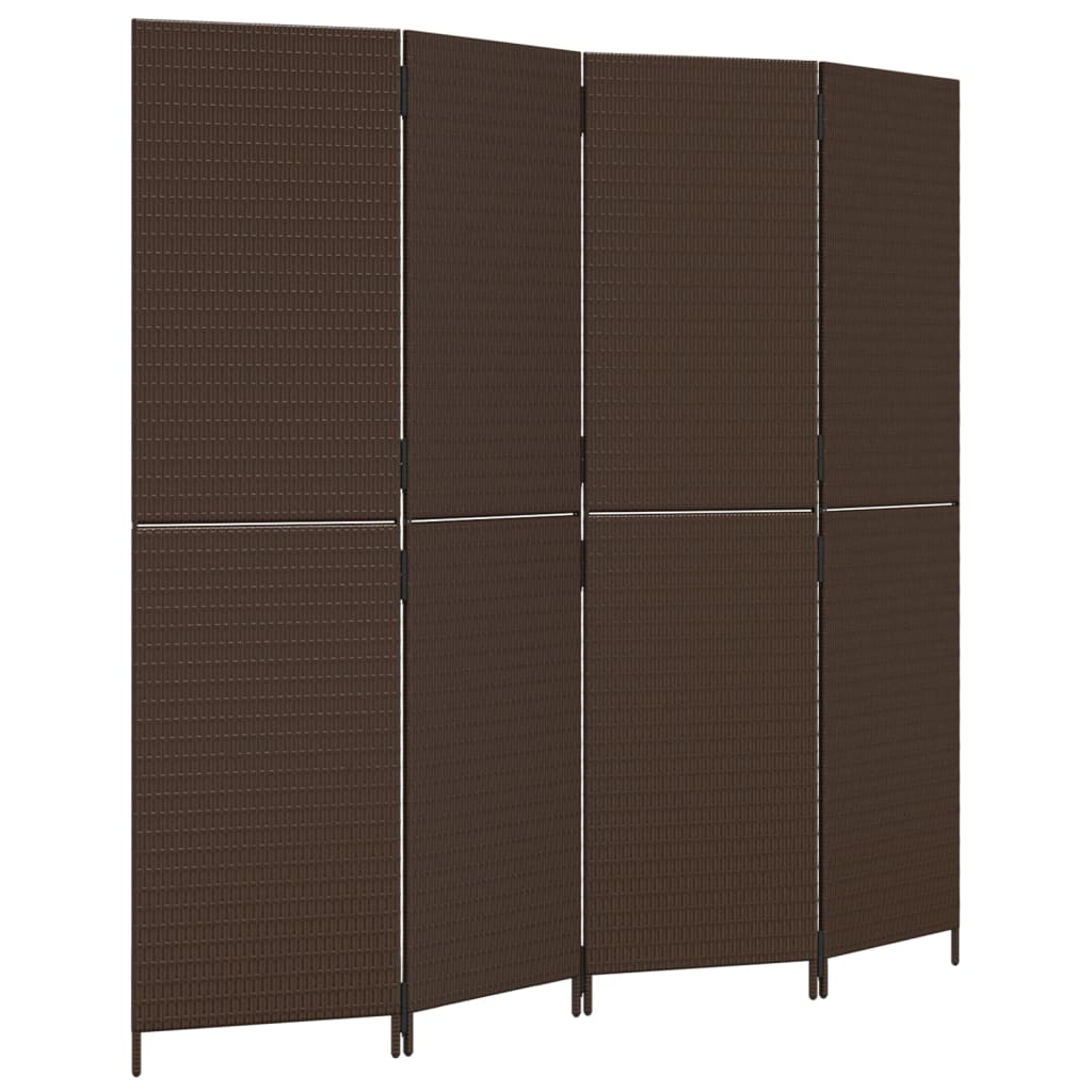 Vidaxl kamerscherm 4 panelen poly rattan bruin