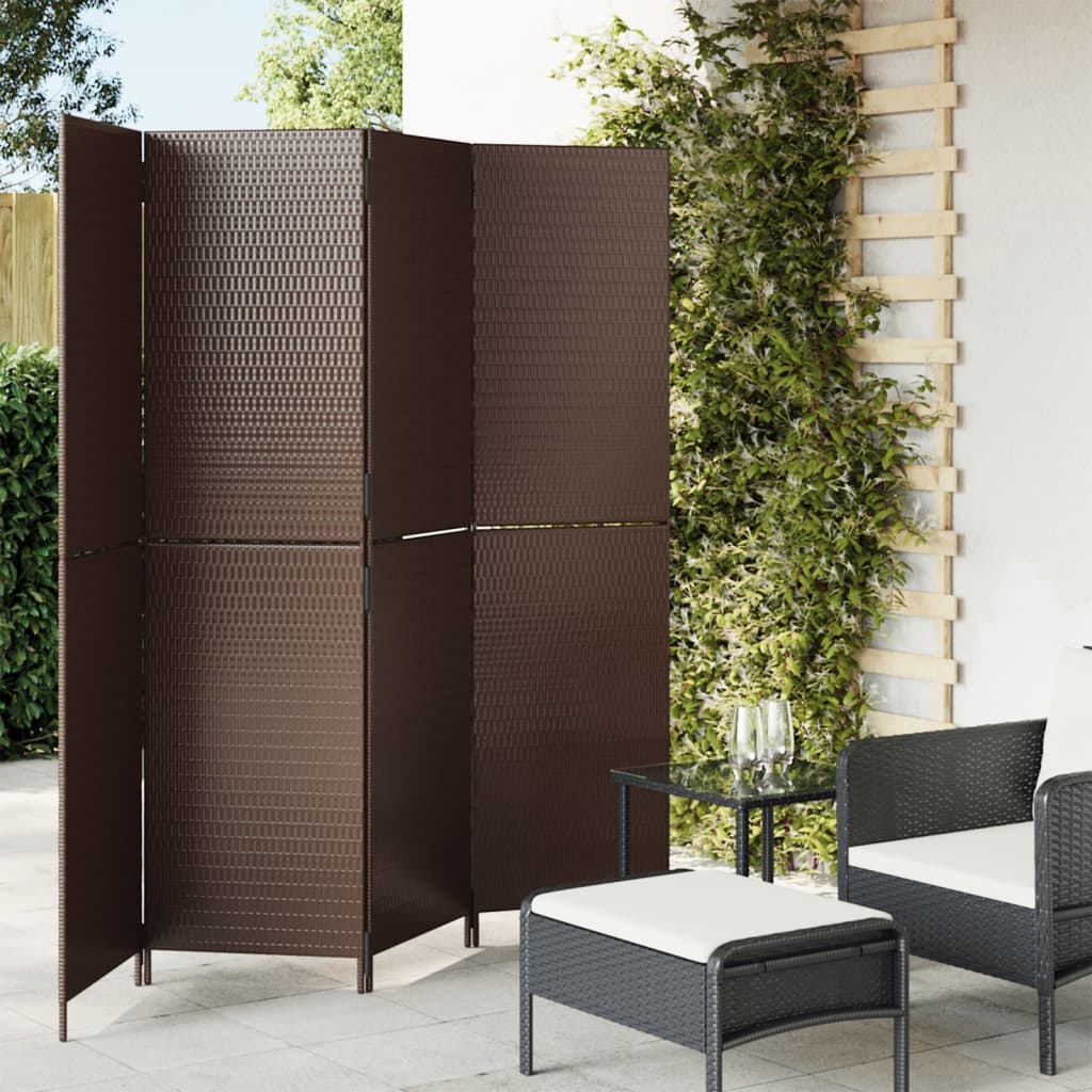 Vidaxl kamerscherm 4 panelen poly rattan bruin