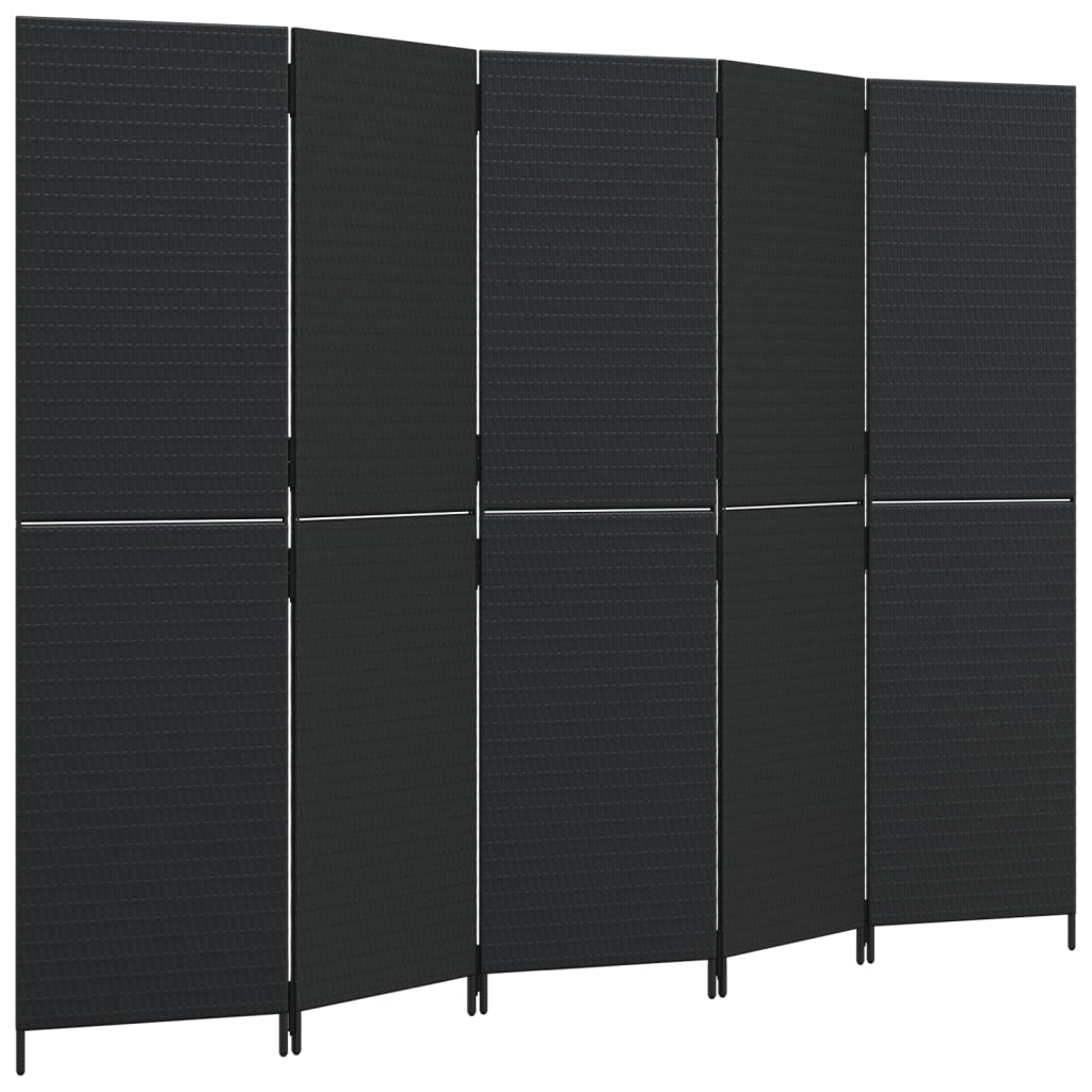 Vidaxl kamerscherm 5 panelen poly rattan zwart