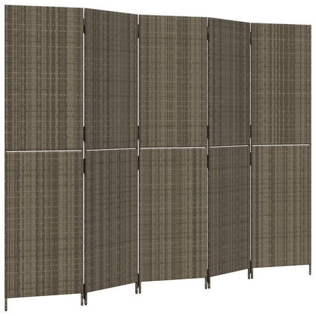 Vidaxl kamerscherm 5 panelen poly rattan grijs