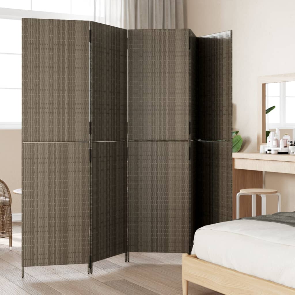 Vidaxl kamerscherm 5 panelen poly rattan grijs