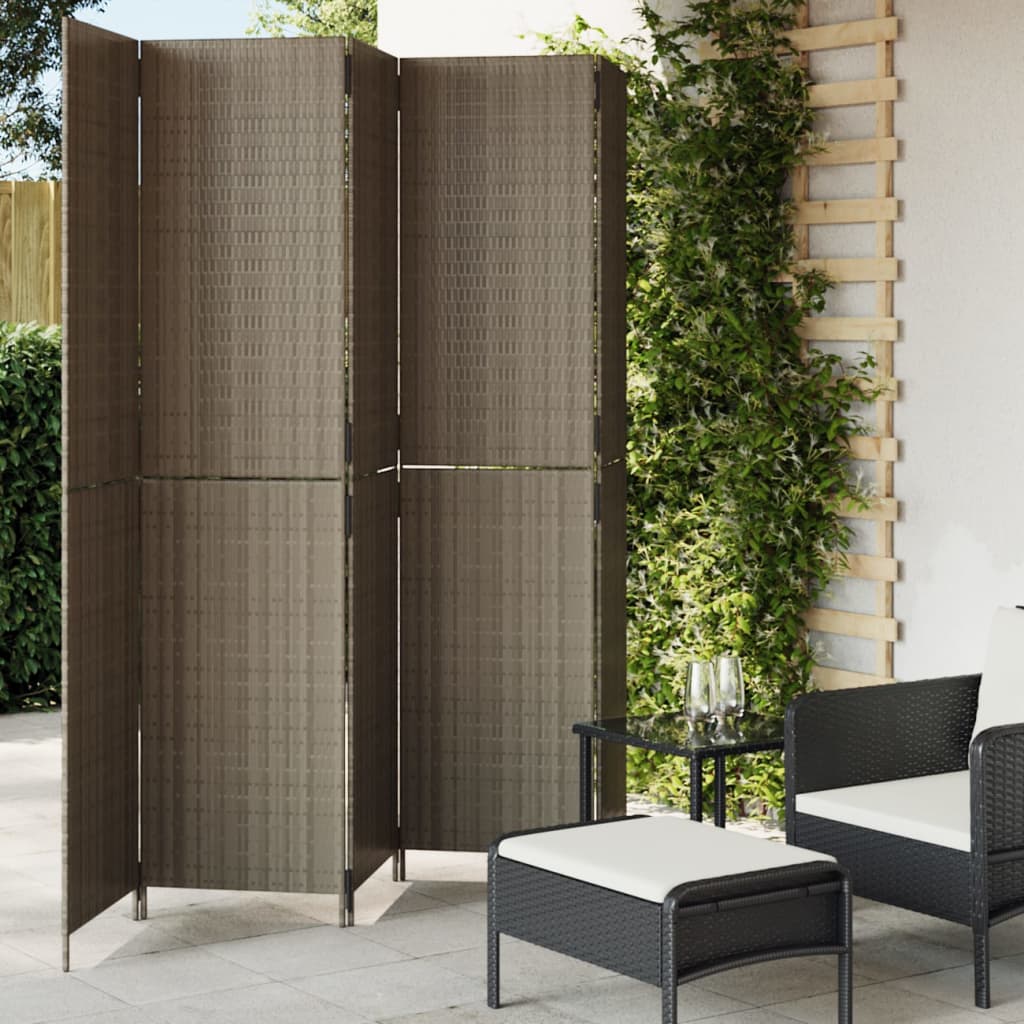 Vidaxl kamerscherm 5 panelen poly rattan grijs