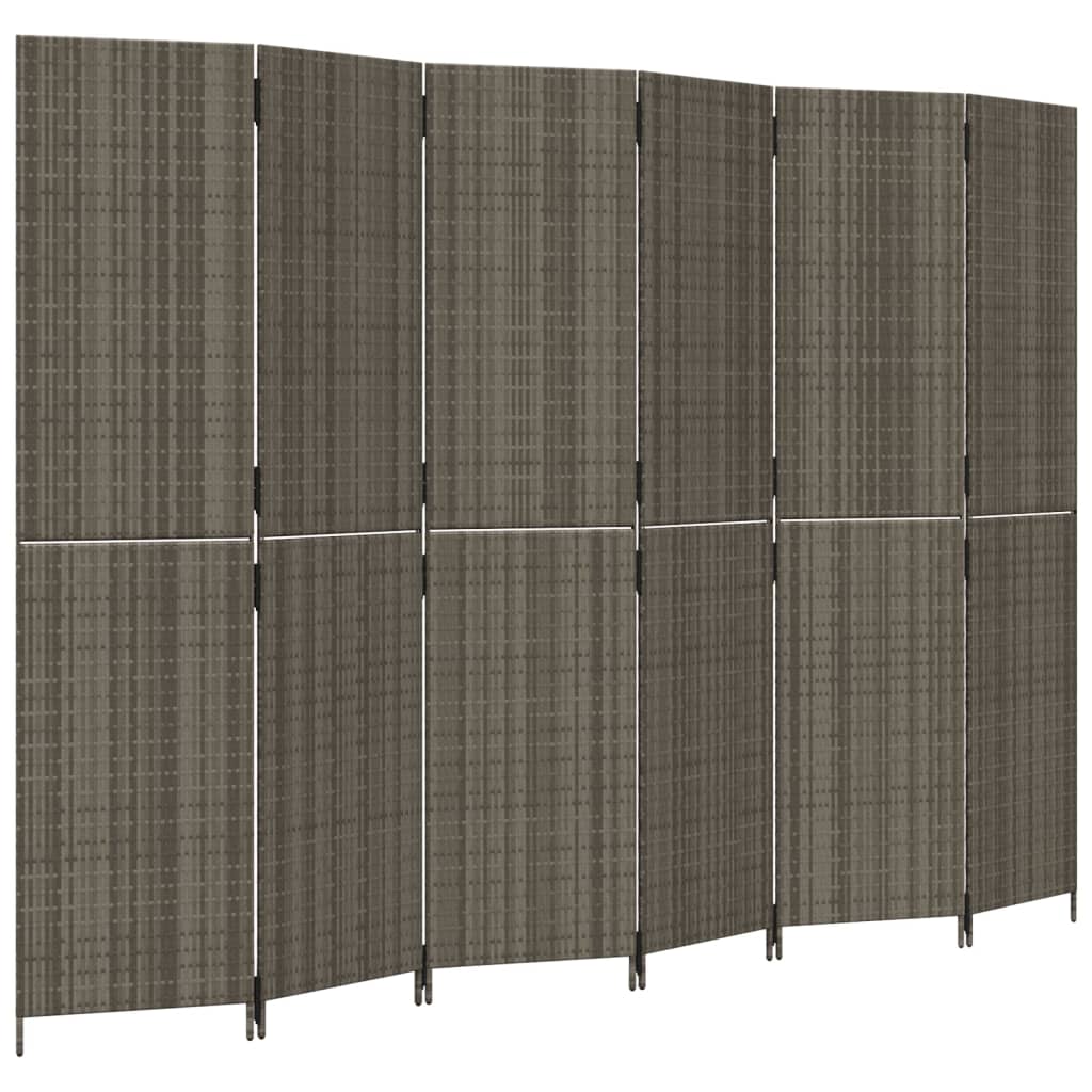 Vidaxl kamerscherm 6 panelen poly rattan grijs