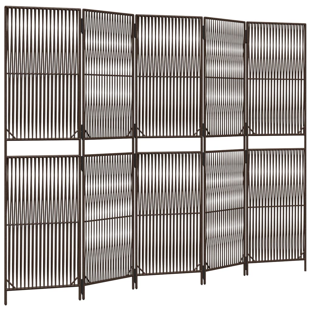 Vidaxl kamerscherm 5 panelen poly rattan bruin